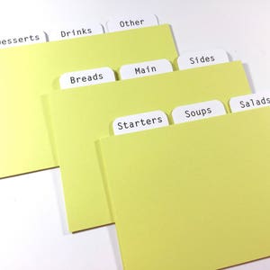 Citron Recipe Card Dividers 4x6 or 3x5 - for Recipe Boxes/Cards