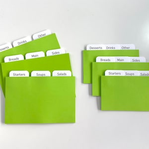 Lawn Recipe Card Dividers 4x6 or 3x5 - for Recipe Boxes/Cards