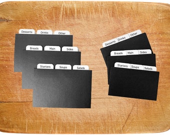 Black Shimmer Recipe Card Dividers 4x6 or 3x5 - Standard font