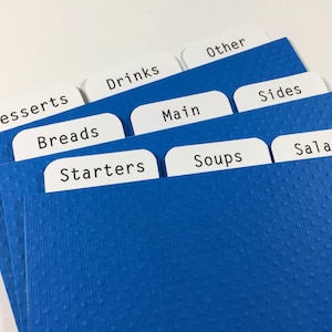 Blue Moon Embossed Recipe Card Dividers 4x6 or 3x5 - for Recipe Boxes/Cards