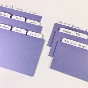 Lavender Recipe Card Dividers 4x6 or 3x5 - for Recipe Boxes/Cards