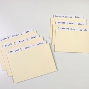 Vanilla Recipe Card Dividers 4x6 or 3x5 - for Recipe Boxes/Cards