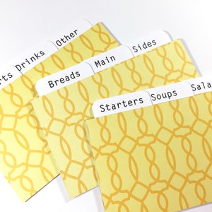 Yellow Lattice Recipe Card Dividers 4x6 or 3x5 - for Recipe Boxes/Cards