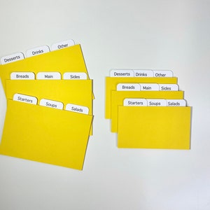 Divisores de tarjetas de recetas amarillas primarias 4x6 o 3x5 - para cajas / tarjetas de recetas