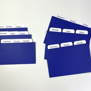 Divisores de tarjetas de recetas azules primarios 4x6 o 3x5 - para cajas de recetas / tarjetas