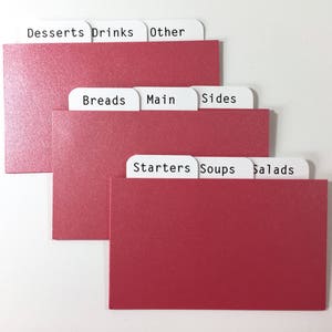 Bold Red Shimmer Recipe Card Dividers 4x6 o 3x5 - para cajas de recetas / tarjetas