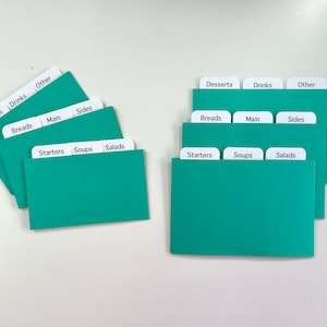 Turquoise Recipe Card Dividers 4x6 or 3x5 - for Recipe Boxes/Cards