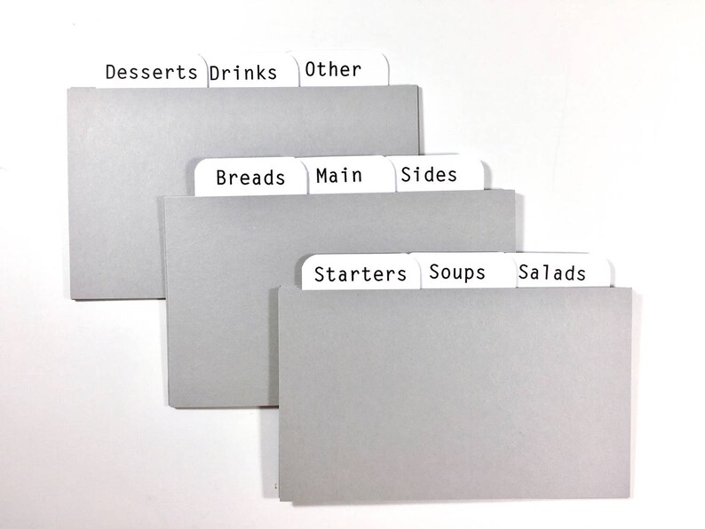 Pale Grey Recipe Card Dividers 4x6 or 3x5 for Recipe Boxes/cards Etsy