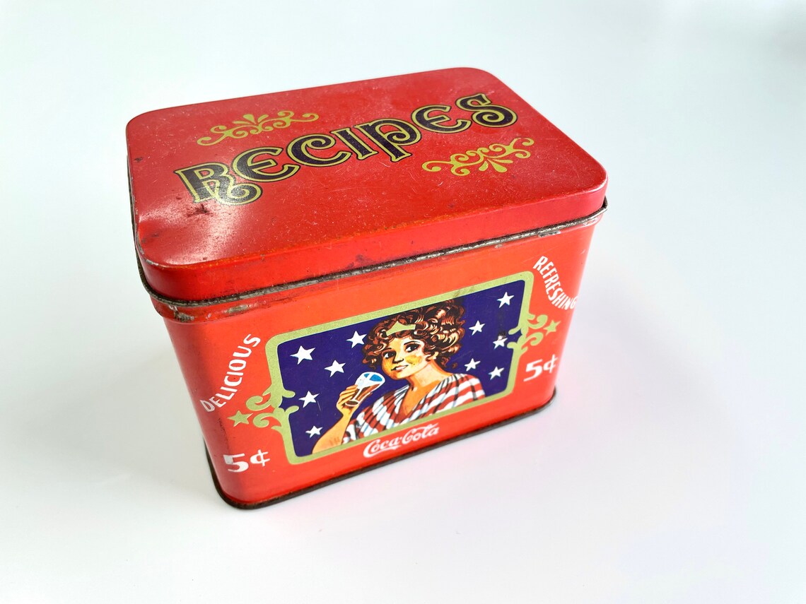 Vintage CocaCola Tin Recipe Box Fits Cards 4 1/2 by 3 Etsy