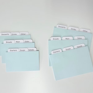 Divisori per schede di ricette blu ghiaccio 4x6 o 3x5 - per scatole / carte di ricette