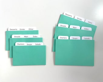 Sea Green Recipe Card Dividers 4x6 or 3x5 - for Recipe Boxes/Cards