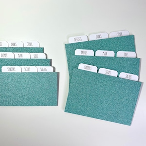 Teal Glitter Recipe Card Dividers 4x6 or 3x5 - Rae Dunn Style Font