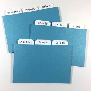 Aqua Glitz Shimmer Recipe Card Dividers 4x6 or 3x5 - for Recipe Boxes/Cards