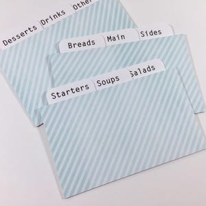 Blue Stripes Recipe Card Dividers 4x6 or 3x5 - for Recipe Boxes/Cards