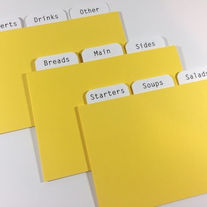 Sunshine Yellow Recipe Card Dividers 4x6 or 3x5 - for Recipe Boxes/Cards
