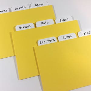 Sunshine Yellow Recipe Card Dividers 4x6 or 3x5 - for Recipe Boxes/Cards