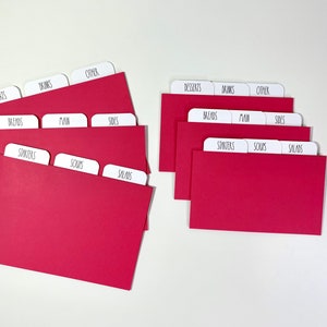 Divisores de cartões de receitas vermelhos primários 4x6 ou 3x5 - Fonte estilo Rae Dunn