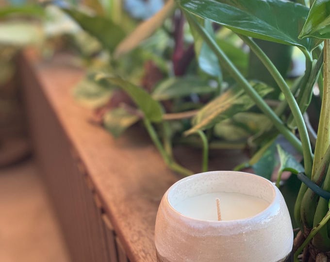 Artisan ceramic white & gold brown candle