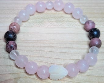Pulsera de cuarzo rosa y rodonita: pulsera de cuentas de piedras preciosas con nácar