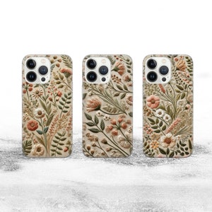 Wildblumen Boho Traumlandschaft Handyhülle | Romanticcore Boho Stickerei Effekt Handyhülle | iPhone | Pixel | Samsung