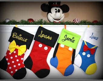 CHRISTMAS STOCKINGS!! Disney Character Inspired Personalized Embroidered Mickey Minnie Goofy Donald Daisy Tinkerbell Pluto