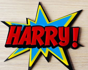 Insegna 3D colorata personalizzata con fumetti d'azione, acrilico multistrato KAPOW! Art, insegna personalizzata con supereroi retrò, libro di parole POP Art