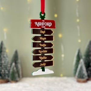 北極の標識オーナメント、パーソナライズされた家族用ゴールドミラーアクリルクリスマスオーナメント、名前入りツリーデコレーション、サンタストップサイン、記念品ギフト