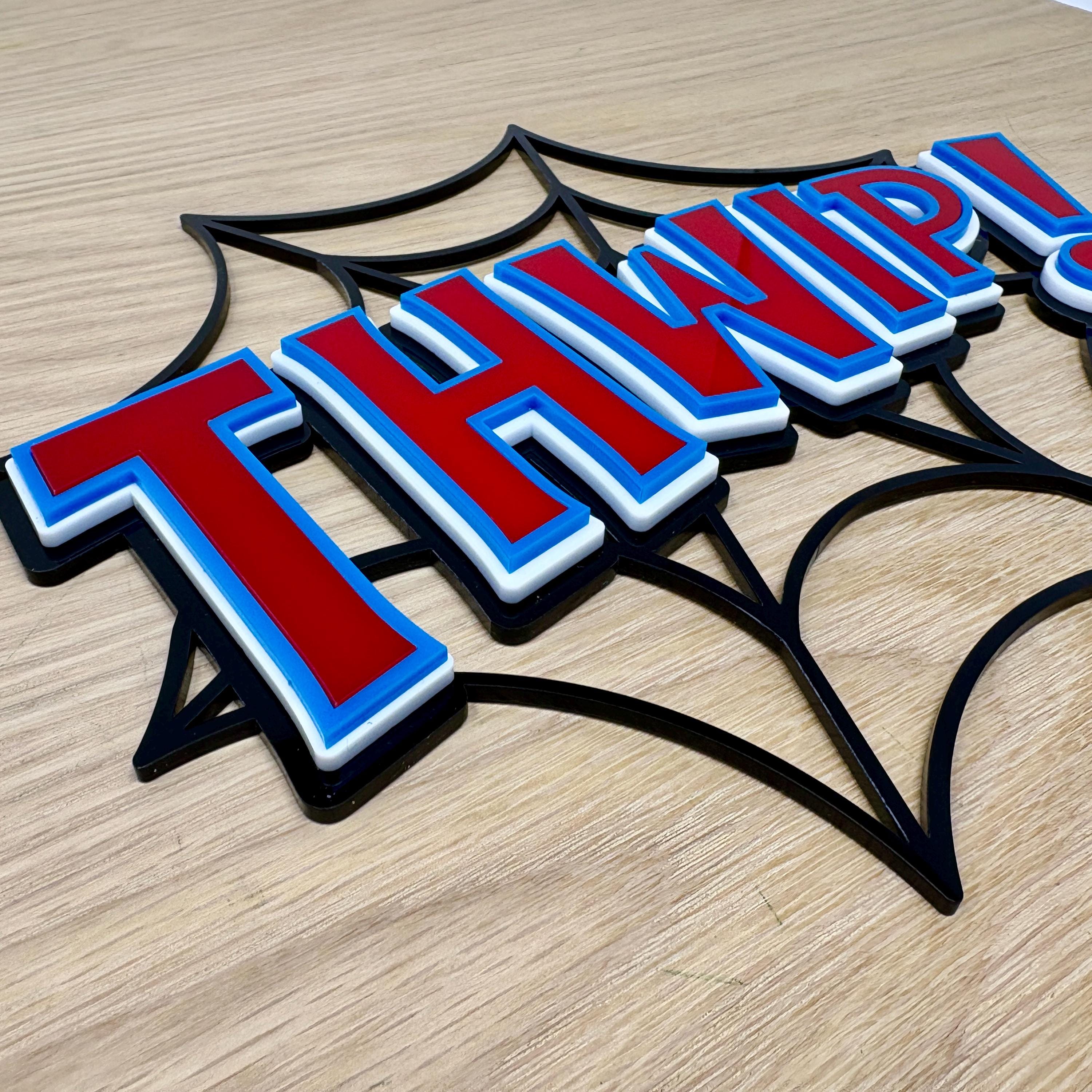 Colourful 3D Comic Action Sign, Multi Layer Acrylic THWIP! Art, Spider ...