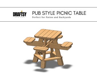 Planos de mesa de picnic alta estilo pub para hacer usted mismo: mesa de exterior para 4 personas, planos de carpintería con madera de 2x6 y 1x4, perfecta para patios y jardines traseros