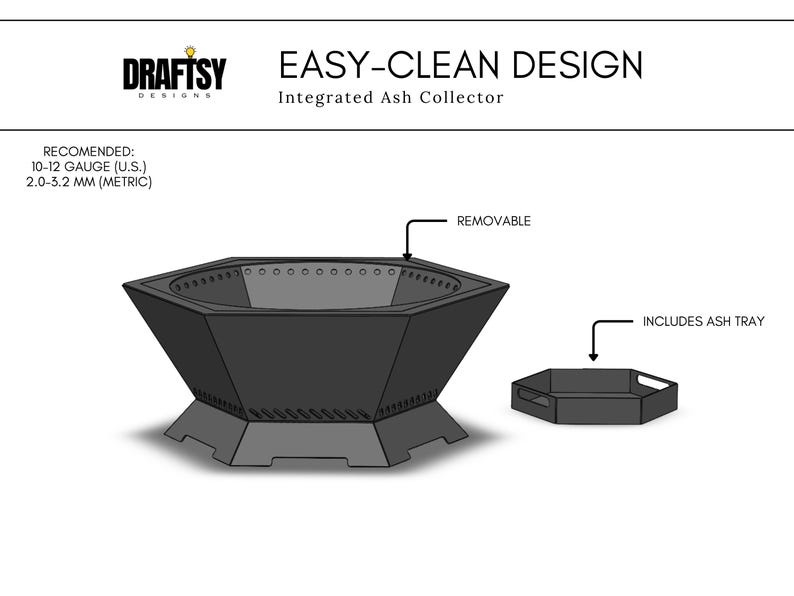 Puede incluir: Un brasero octogonal negro con una bandeja de cenizas extra&iacute;ble. El dise&ntilde;o est&aacute; etiquetado como "Easy-Clean Design" e incluye un colector de cenizas integrado. Calibre recomendado: 2,0-3,2 mm (m&eacute;trico).