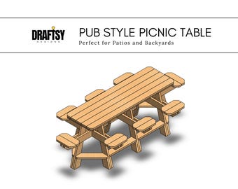 Planos de mesa de picnic alta estilo pub para hacer usted mismo: mesa de exterior para 8 personas, planos de carpintería con madera de 2x6 y 1x4, perfecta para patios y jardines