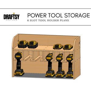6 Slot Cordless Tool Organizer Plans - Drill Holder, Reciprocating Saw Storage, DIY Woodworking Plans, CNC DXF Files for Workshop & Garage