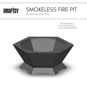 Puede incluir: Diseño de fogata sin humo, un archivo DXF premium. La fogata hexagonal es de color gris oscuro con una serie de pequeños agujeros alrededor del borde superior. Calibre recomendado: 2,0-3,2 mm (métrico).