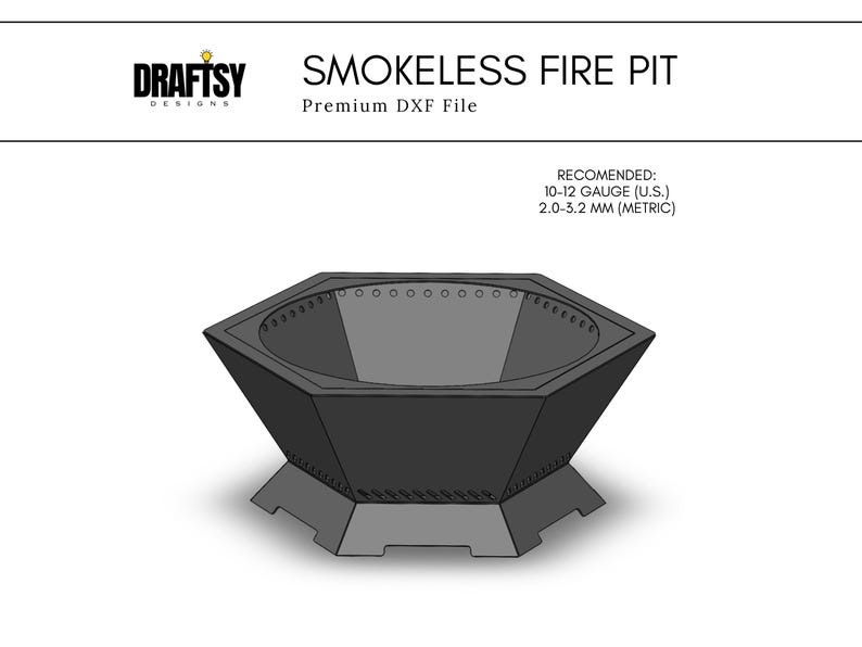 Puede incluir: Dise&ntilde;o de fogata sin humo, un archivo DXF premium. La fogata hexagonal es de color gris oscuro con una serie de peque&ntilde;os agujeros alrededor del borde superior. Calibre recomendado: 2,0-3,2 mm (m&eacute;trico).