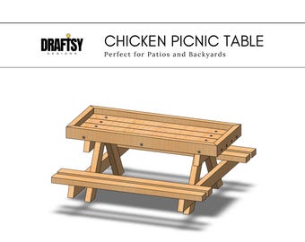 DIY Chicken Picnic Table Plans - Build a Mini Feeder Table from 1x6 Picket Fence Board, Easy Woodworking Project for Backyard Chickens