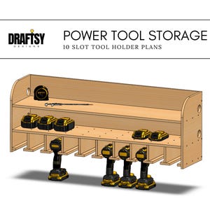 10 スロット コードレス ドリル ストレージ プラン - 電動工具オーガナイザー、DIY 木工設計図、ワークショップとガレージ用の CNC DXF ファイル