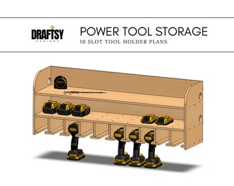 Planos de almacenamiento para taladro inalámbrico de 10 ranuras: organizador de herramientas eléctricas, planos de carpintería para bricolaje, archivos DXF CNC para taller y garaje