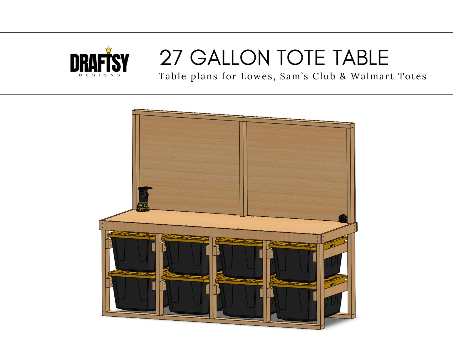 Sam's Tote Rack DIY Workbench Plans - 8 Tote Storage Rack With Wood Top and Back ...