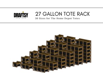 May include: A wooden tote rack with 30 different sizes for storing 27-gallon totes. The rack is made of brown wood and has a triangular shape. The rack is designed to hold totes from The Home Depot.