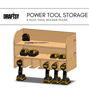 6 Slot Cordless Drill Storage Plans - Power Tool Organizer, DIY Woodworking Blueprints, CNC DXF Files for Workshop & Garage