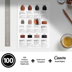 100 Product Editable  Line Sheet Template + Editable Order Form  |  Canva Ready | Resell Rights