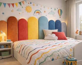 Pannelli murali imbottiti per testiera del letto per la cameretta dei bambini (testiera per ragazzi) o per la decorazione della camera da letto, pannelli murali imbottiti per una decorazione morbida delle pareti.