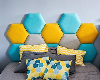 Hexagon Padded Wall Panels – Soft Kids Headboard for Nursery or Bedroom, Upholstered Wall Decor for Kids Room