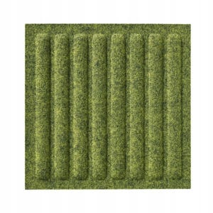 May include: A green acoustic panel with a textured surface. The panel has a series of vertical ridges that create a sound-absorbing effect.