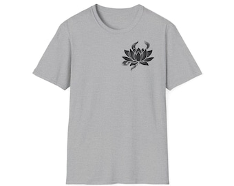 Camiseta Zen Black Lotus Unissex Softstyle, camiseta Relaxed Vibe, roupa de atenção plena, roupa de ioga, presente para amantes da natureza, blusa de autocuidado