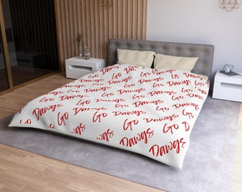Go Dawgs script pattern Duvet Cover | Sports Fan Bedding, Red White