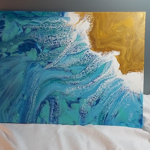 18x24 "Sandy Beach" - Fluid Art/Original Acrylic Pour Painting on Canvas