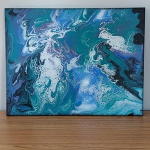14x18 &quot;Nighttime Swamp&quot; - Fluid Art/Original Acrylic Pour Painting on Canvas