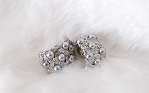 1970's Large Silver Curved Rectangular Clips In S… - image 1