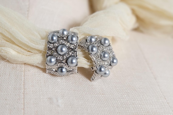 1970's Large Silver Curved Rectangular Clips In S… - image 3